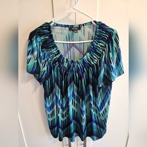 Style & Co. Women's Blue and Green Patterned Blouse